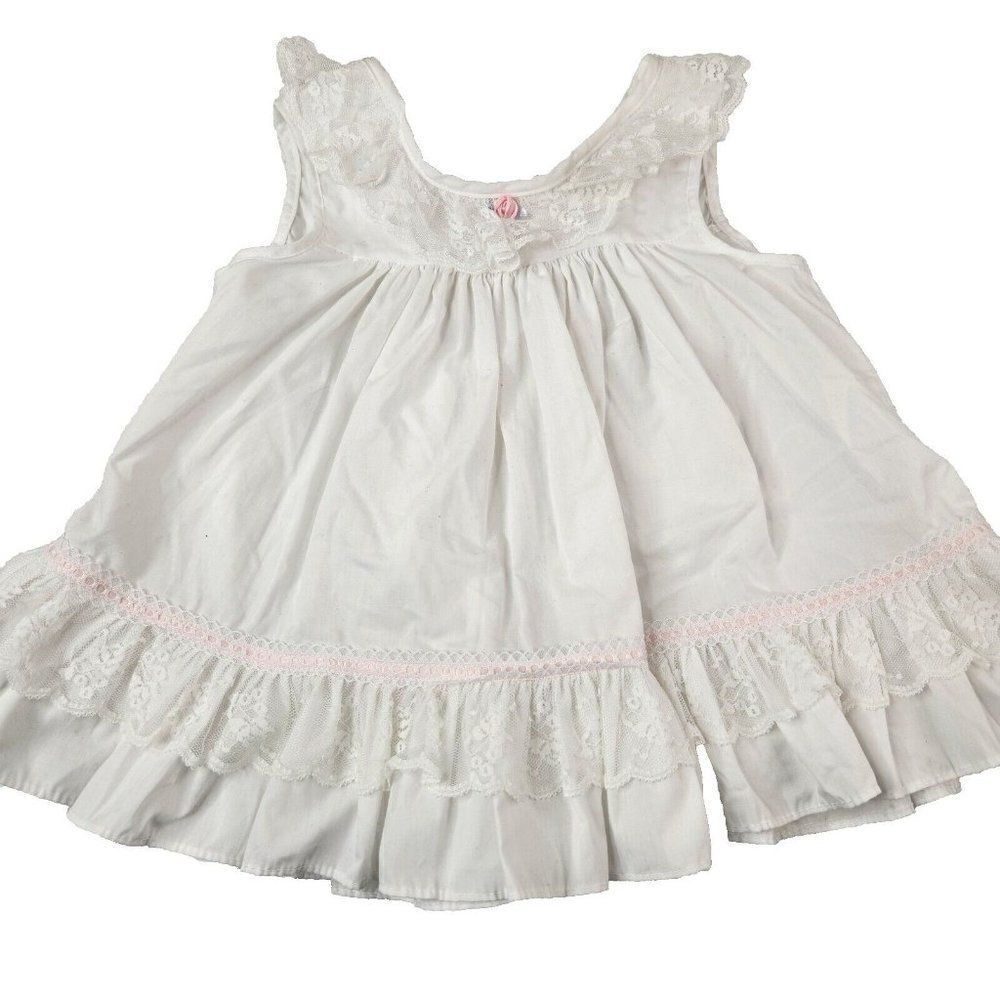 Vintage 80s Bryan White Girls Dress Lace Collar Hem Size 4T Pinafore Apron
